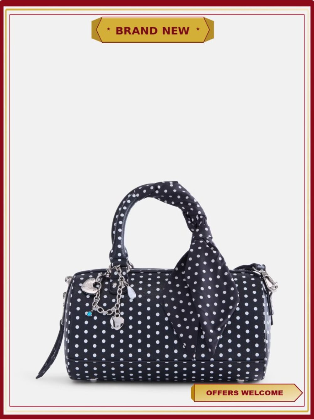 Madden NYC Small Top Zip Baguette Handbag Polka Dot